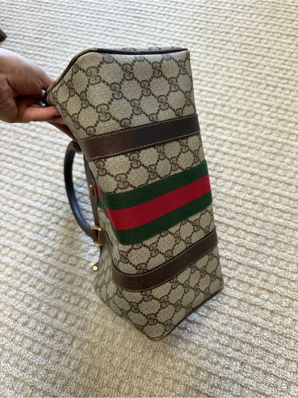 Authentic Gucci Vintage 80s Supreme GG Handle Leather Boston Doctor Bag